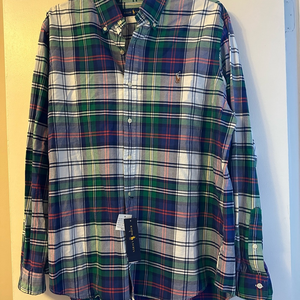 Ralph Lauren Blue and Green Plaid Long Sleeve Button Down Shirt - Picture 7 of 7
